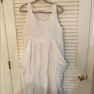 Dress Forum White Hand Dyed Linen Big Pockets Midi Peak Beautiful Dress